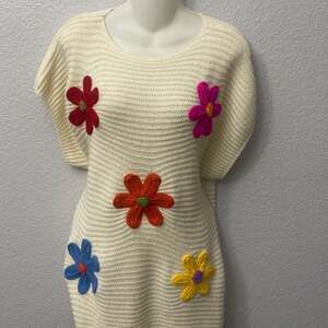 womens acrylic knit top vibrant floral embroidery short